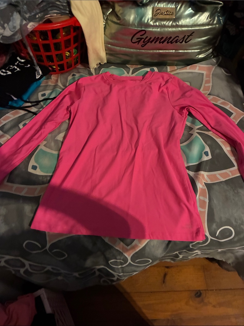 Justice Girls' Long Sleeve Top - Hot Pink